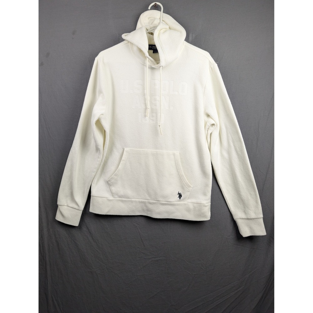 US Polo Assn Mens White‎ Fleece Hoodie Sweatshirt Size M